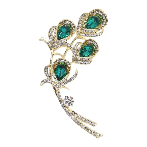 Vintage Alloy Rhinestone Calla Lily Brooch For Women Elegant Emerald Pink Crystal Flower Suit Pin Fashion Jewelry Accessory