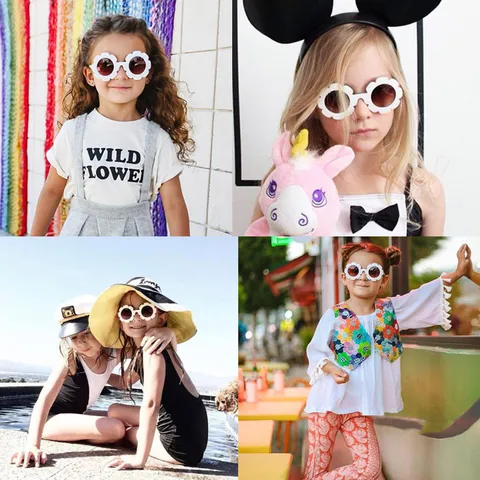 Kids Sunflower Sunglasses UV Protection Flower Shaped Round Frame Eyewear For Toddler Girls Boys Summer Beach Party