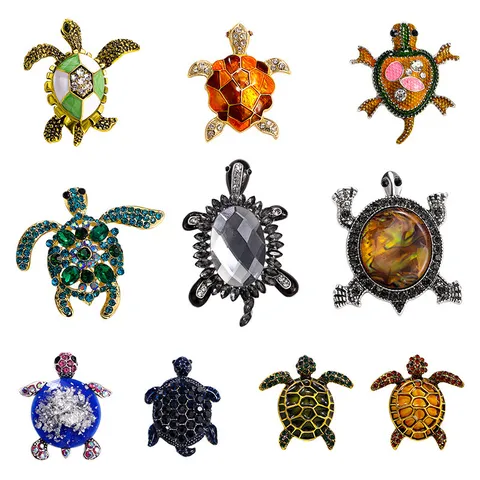 Vintage Zinc Alloy Rhinestone Turtle Brooch Enamel Animal Lapel Pin Elegant Jewelry Accessory For Men Women Banquet Daily Wear
