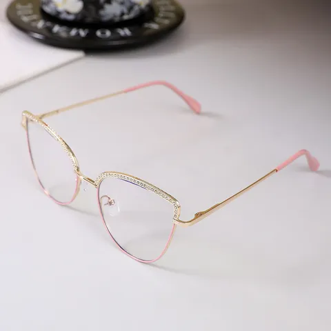 Montura de Gafas Ojo de Gato para Mujer Metal con Diamantes de Imitación Anti Luz Azul Fotocrómica Montura Óptica