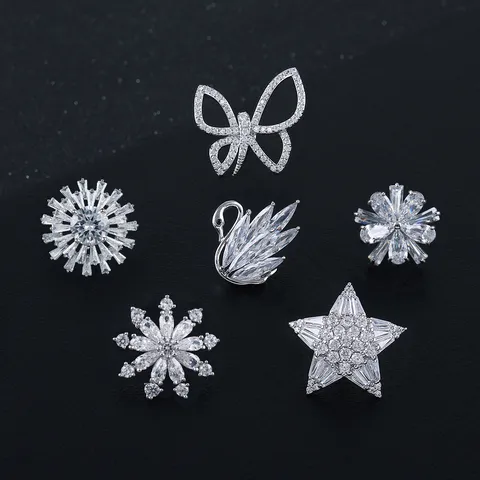 Elegant Swan Star Flower Micro Inlaid Zirconia Small Brooch For Women Zinc Alloy Rhinestone Anti Exposure Pin Jewelry Accessories