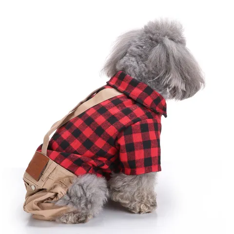 Britischer Stil Karo Patchwork Haustier Overalls Baumwolle Hund Jumpsuit Kleine Welpen Kleidung Weiche Bequeme Trägerhose Für Den Alltag