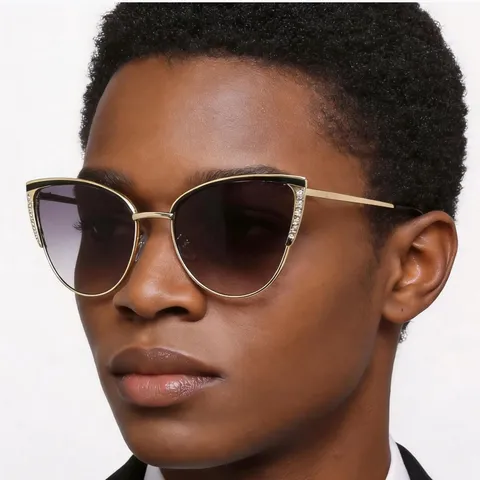 Gafas Ópticas de Moda Ojo de Gato Montura Metal Mujer Fotocrómicas Bloqueo Luz Azul Strass Gafas Huecas Marco Retro