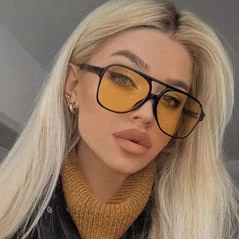 Retro Square Oversized Sunglasses For Women Men Hip Hop Double Bridge UV375 Protection PC Frame Fashion Driving Eyewear