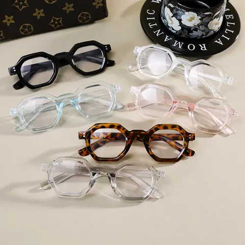 Mode Polygo Anti Blaulicht Brille Für Herren Damen Retro Geometrisch Achteckig Kunststoff Rahmen Brillen Nieten Dekor Radfahren Brille
