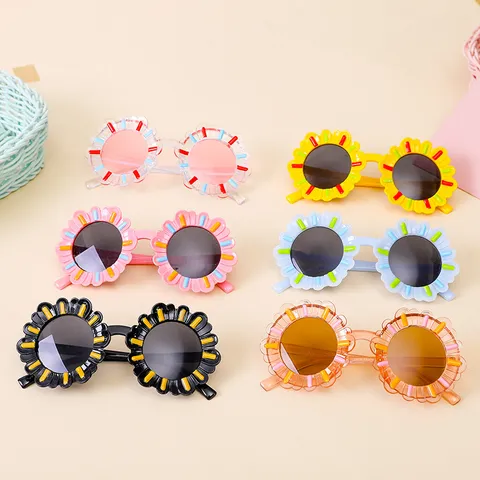 Lunettes de Soleil en Forme de Tournesol pour Enfants Monture Plastique Fleur UV400 Lunettes Tendances pour Garçons et Filles
