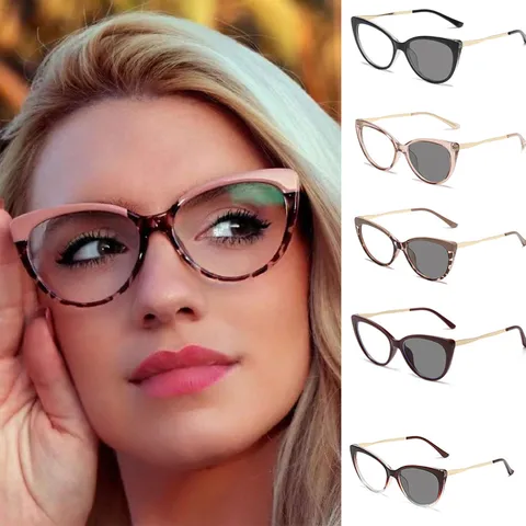 Vintage Cat Eye Metal Glasses Frame For Women Anti-Blue Light Photochromic Lenses Retro Street Style Eyewear Frame