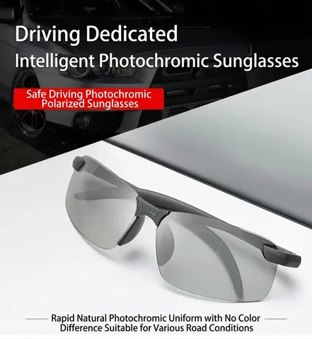 Herren Photochromatische Polarisierte Sonnenbrille Tag Nachtsicht Fahren Angeln Halbrand Metallrahmen AC Linsen Quadratisch