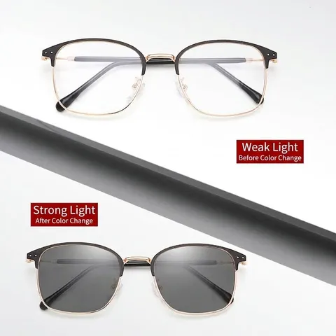 Photochrome Polarisierte Sonnenbrille Für Damen Herren Metall Halbrahmen Blaulichtschutz UV Schutz Fahrer Nachtsicht Eckige Sonnenbrillen