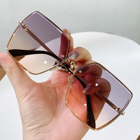 Damen Oversized Quadratische Randlose Sonnenbrille Metallrahmen Verlaufgläser UV-Schutz Mode Brille Für Autofahren Reise