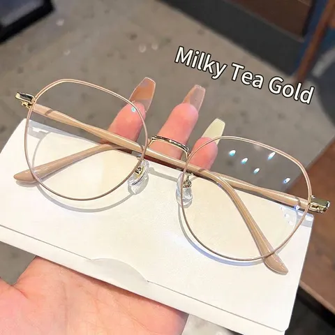 Retro Large Polygon Metal Frame Fashion Glasses Women Men Blue Light Blocking Glasses Frame Non-Prescription Clear Lens Eyewear