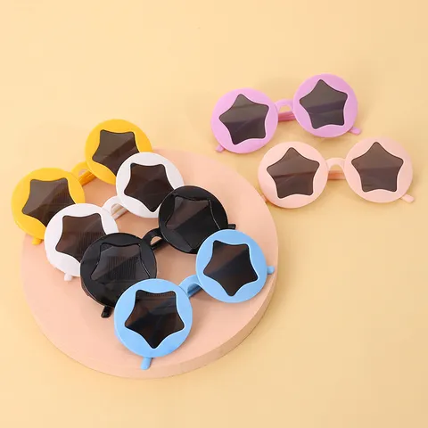 Lunettes de Soleil pour Enfants Forme Étoile Monture Ronde en Plastique Verres Étoile Colorés pour Garçons Filles Fête Voyage