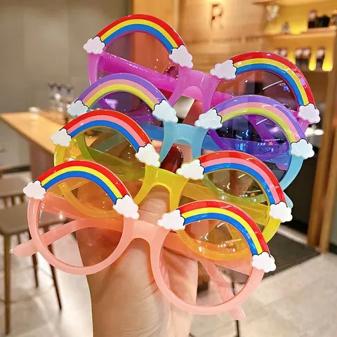 Kids Rainbow Sunglasses Round Frame Cute Cartoon Cloud Decoration Sun Protection Colorful Outdoor Eyewear For Boys Girls