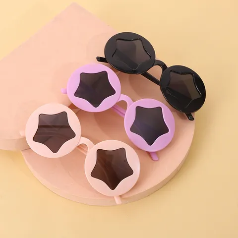 Lunettes de Soleil pour Enfants Forme Étoile Monture Ronde en Plastique Verres Étoile Colorés pour Garçons Filles Fête Voyage