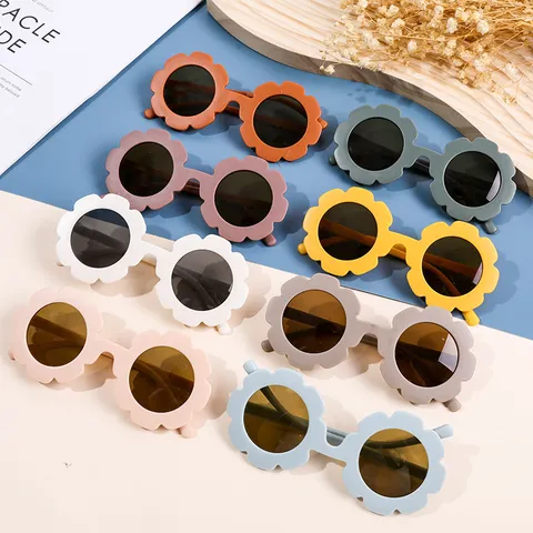 Kids Sunflower Sunglasses UV Protection Flower Shaped Round Frame Eyewear For Toddler Girls Boys Summer Beach Party