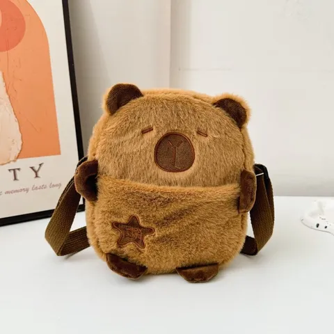 Süße Capybara Plüsch Umhängetasche Für Damen Student Cartoon Tier Form Schultertasche Weiche Plüsch Messenger Bag Khaki
