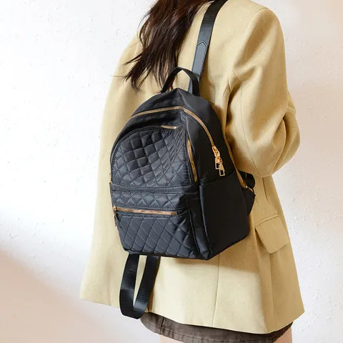 Γυναικείο Σακίδιο Πλάτης Oxford Cloth Fashion Retro Diamond Lattice Embroidery Casual Commute Travel Bag Λεπτομέρειες με Χρυσό Φερμουάρ