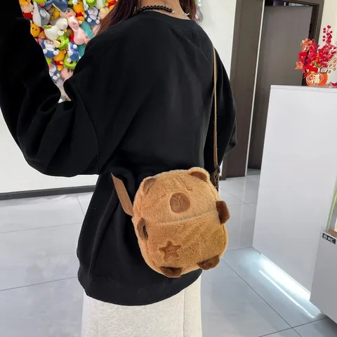 Süße Capybara Plüsch Umhängetasche Für Damen Student Cartoon Tier Form Schultertasche Weiche Plüsch Messenger Bag Khaki