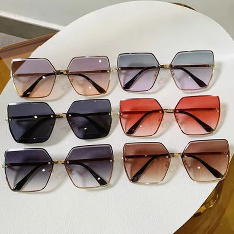 Damen Oversized Quadratische Randlose Sonnenbrille Metallrahmen Verlaufgläser UV-Schutz Mode Brille Für Autofahren Reise
