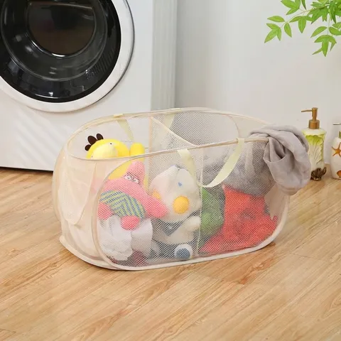 Foldable Mesh Laundry Basket Breathable Polyester Dirty Clothes Hamper Portable Storage Bag For Bathroom Bedroom Home Organization