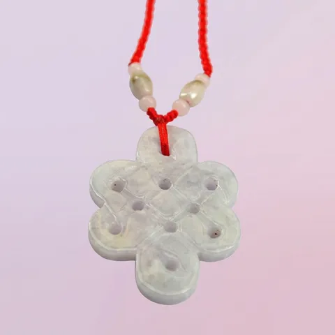 Natural Grade A Jadeite Chinese Knot Pendant Auspicious Wealth Car Hanging Ornament With Red Woven Cord Jewelry Gift
