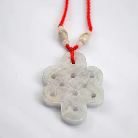 Natural Grade A Jadeite Chinese Knot Pendant Auspicious Wealth Car Hanging Ornament With Red Woven Cord Jewelry Gift