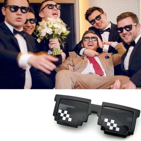 Funny Mosaic Pixelated Thug Life Sunglasses For Women Men Unisex Retro Square Pixel Frame Party Eyewear Photo Props Decorative Glasses