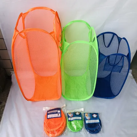 Foldable Mesh Laundry Basket Breathable Dirty Clothes Hamper Portable Toy Storage Organizer For Home Bedroom Bathroom
