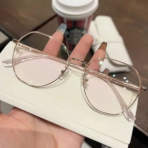 Retro Metall Runder Rahmen Optische Brille Für Damen Herren Minimalistisch Vollrand Anti Blaulicht Dekorative Brille