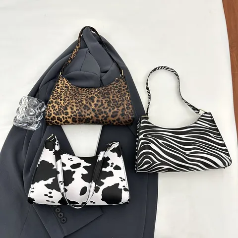 Borsa da Sottobraccio in Pelle PU Retrò Occidentale per Donna Moda Leopardo Mucca Zebra Stampa Animalier Borsa a Tracolla Casual