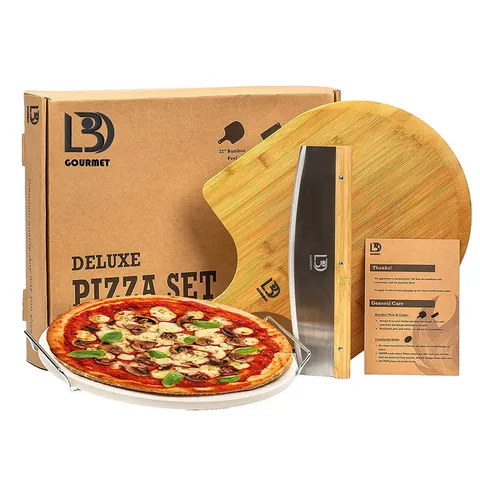Professionele Pizza Bakset Met Cordieriet Steen Bamboespatel En Roestvrijstalen Pizzasnijder Voor Oven BBQ Keukenaccessoires