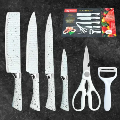 4Cr13 Stainless Steel Kitchen Knife Cleaver Utility Knife Scissors Peeler Marble Pattern Non-Stick Professional Chef Knife