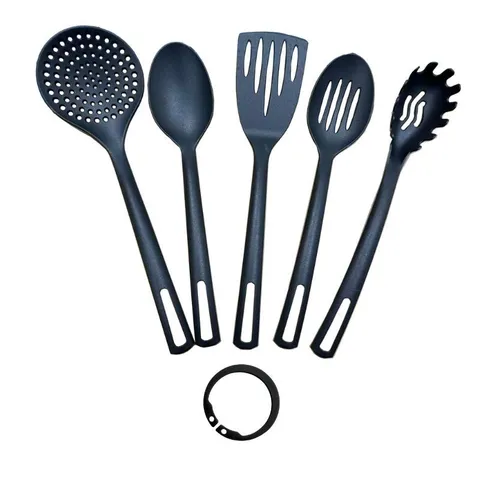 Black Nylon Kitchen Utensil Set Heat Resistant Non-Stick Cooking Tools Ergonomic Handle Soup Spoon Slotted Spatula Pasta Server For Home Kitchen Cooking
