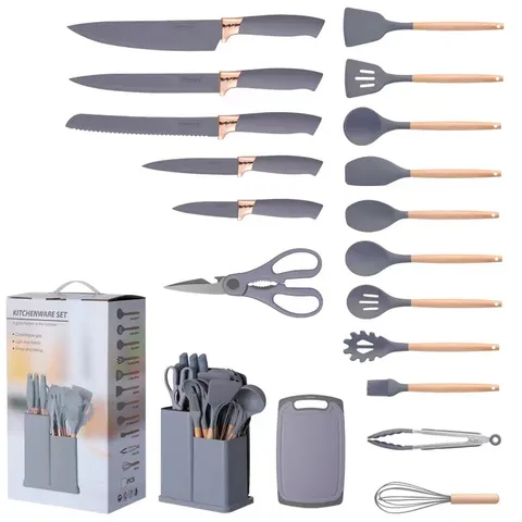 Modern Silicone Kitchen Utensils Set Non-Stick Spatula Spoon Cooking Tools With Wooden Handle Storage Bucket Holder Home Kitchenware Accessories