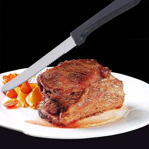 Modern Roestvrij Stalen Steakmes Met Zwart Plastic Handvat Kartel Tafelmes Multifunctioneel Keukenservies Voor Thuis Restaurant