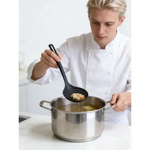 Black Nylon Kitchen Utensil Set Heat Resistant Non-Stick Cooking Tools Ergonomic Handle Soup Spoon Slotted Spatula Pasta Server For Home Kitchen Cooking