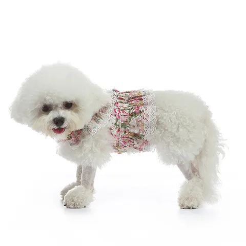 Vestido de Verano Dulce Princesa para Perro Con Borde de Encaje Estampado Floral Volantes Escalonados Arnés Ropa para Perros Gatos Pequeños