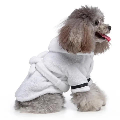 Pet Bathrobe Flannel Dog Pajamas Soft Warm Dog Towel Sleepwear Hooded Bath Robe For Small Medium Dogs Cats