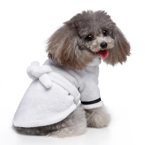 Soft Flannel Pet Bathrobe For Dogs And Cats Absorbent Dog Pajamas With Adjustable Belt Hooded Sleepwear Hotel Style Pet Robe