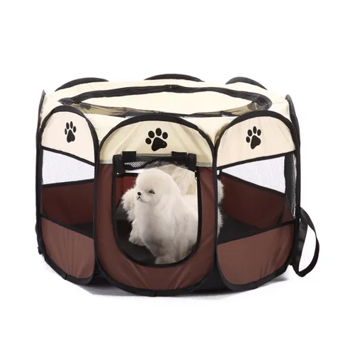 Portable Foldable Octagonal Pet Playpen Outdoor Camping Dog Tent Breathable Mesh Cat Delivery Room Waterproof Oxford Fabric Fence With Paw Print Design