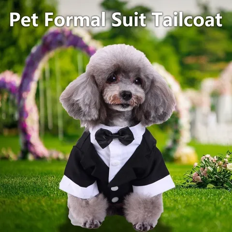 British Style Pet Dog Tuxedo Suit Pinstripe Gentleman Formal Wedding Party Dress For Small Dogs Bowtie Apparel