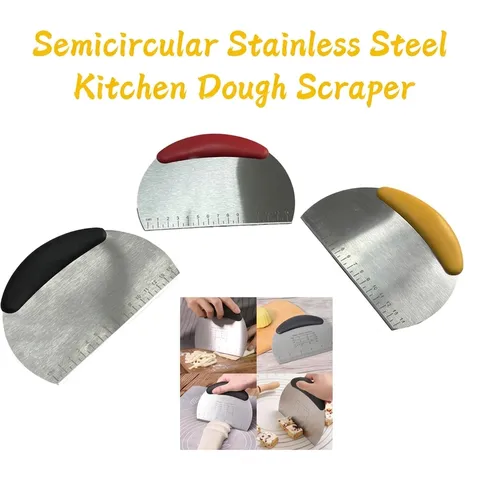 Stainless Steel Dough Scraper With Measurement Scale Plastic Handle Baking Cutter For Flour Butter Cream Cake Bread Pizza Pastry Cutting Measuring Kitchen Tool