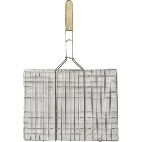 Stainless Steel BBQ Grilling Basket Folding Fish Vegetable Grilling Net With Wood Handle Detachable Grill Grate Grilling Clip For Outdoor Barbecue Party
