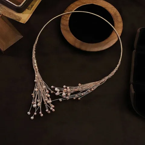Collar Gargantilla de Perlas de Agua Dulce Naturales Envueltas en Alambre Vintage Chapado en Oro Cobre Multicapa para Mujer Joyería Elegante de Novia