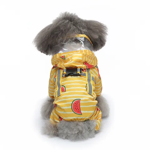 Imperméable Mignon pour Animaux de Compagnie avec Imprimé Animal de Dessin Animé Veste de Pluie pour Chien à Quatre Pattes avec Bande Réfléchissante et Capuche Transparente