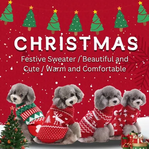 Pet Dog Christmas Sweater Knitted Warm Elk Snowflake Pattern Dog Winter Clothes Soft Pet Apparel For Puppy Teddy Small Medium Dogs