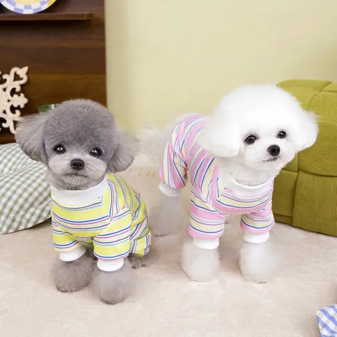 Bunt Gestreifter Hunde Overall Haustier Schlafanzug Atmungsaktiv Vierbeinige Hauskleidung Für Kleine Mittlere Hunde Sommer Welpenkleidung