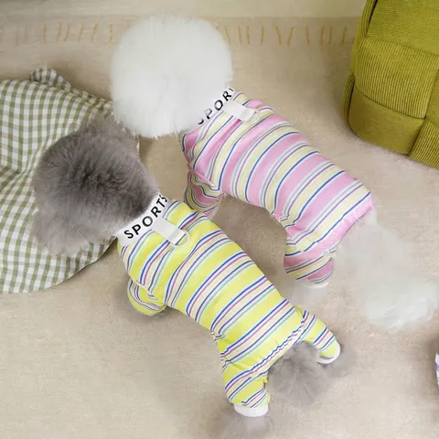 Bunt Gestreifter Hunde Overall Haustier Schlafanzug Atmungsaktiv Vierbeinige Hauskleidung Für Kleine Mittlere Hunde Sommer Welpenkleidung