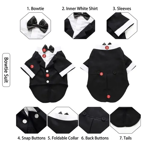 British Style Pet Dog Tuxedo Suit Pinstripe Gentleman Formal Wedding Party Dress For Small Dogs Bowtie Apparel
