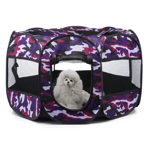 Portable Foldable Octagonal Pet Playpen Outdoor Camping Dog Tent Breathable Mesh Cat Delivery Room Waterproof Oxford Fabric Fence With Paw Print Design